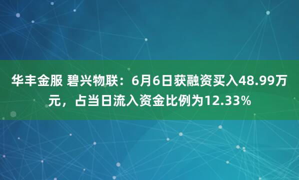 华丰金服 碧兴物联：6月6日获融资买入48.99万元，占当日流入资金比例为12.33%