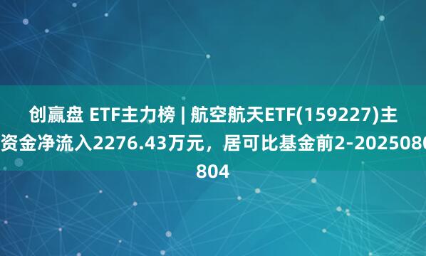 创赢盘 ETF主力榜 | 航空航天ETF(159227)主力资金净流入2276.43万元，居可比基金前2-20250804